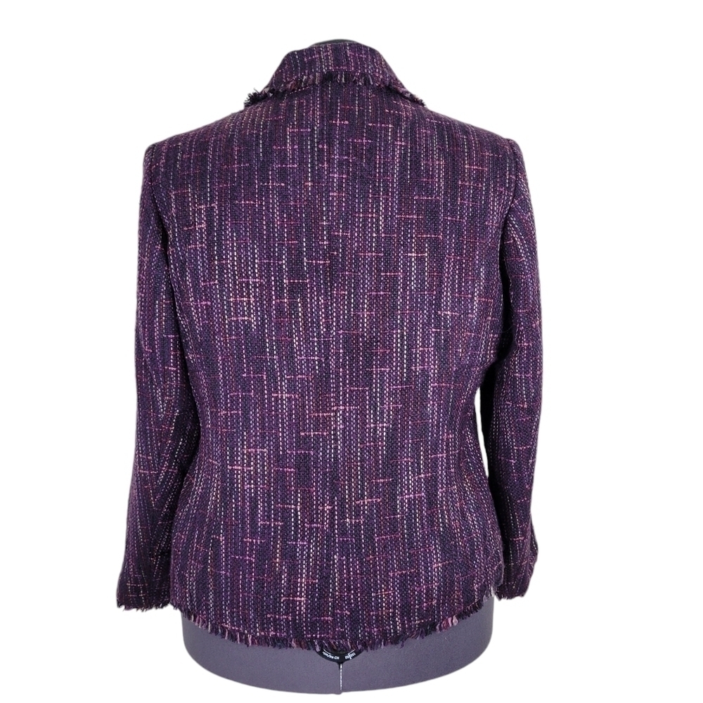 Sag Harbor Tweed Blazer Size 16W Fringe Trim Pockets Removable Pin Purple New - Picture 6 of 15